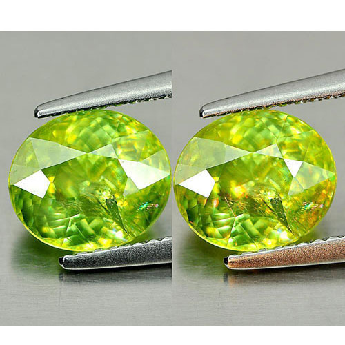 2.59 Ct. Good Gemstone Oval Natural Green Titanium Sphene With Rainbow Spark