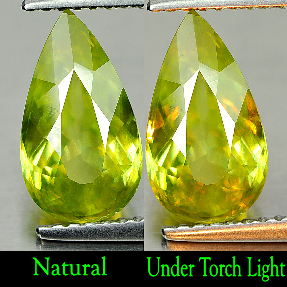 2.06 Ct. Beauteous Natural Gem Yellow Green Sphene With Rainbow Spark Pear Shape