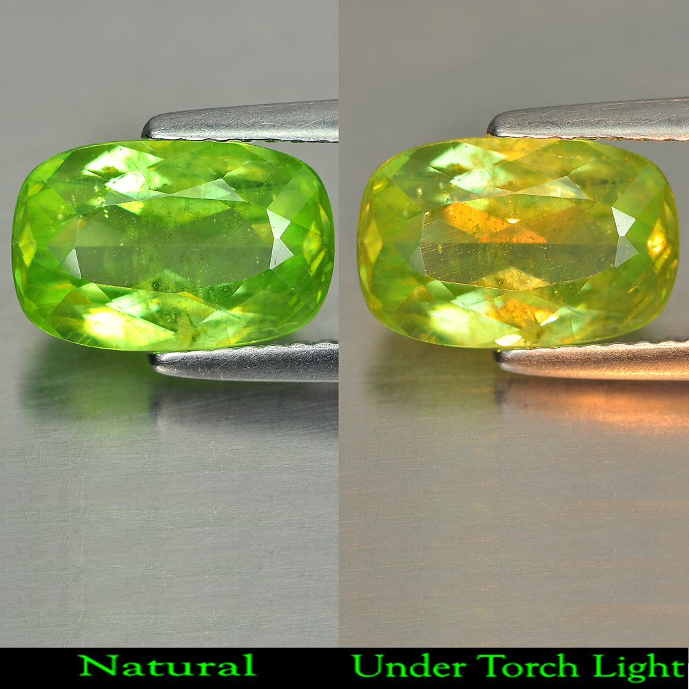 2.56 Ct. Good Color Natural Gem Green Sphene With Rainbow Spark Cushion Shape