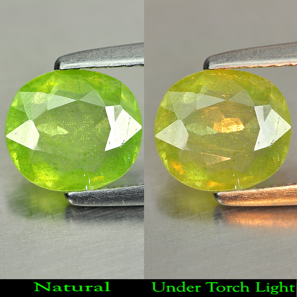 1.24 Ct. Nice Color Natural Green Titanium Sphene With Rainbow Spark Oval Shape