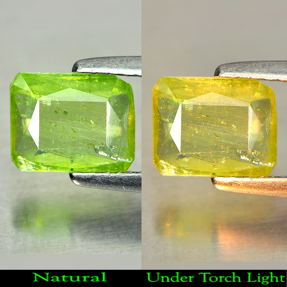 1.06 Ct. Good Color Octagon Natural Green Titanium Sphene With Rainbow Spark