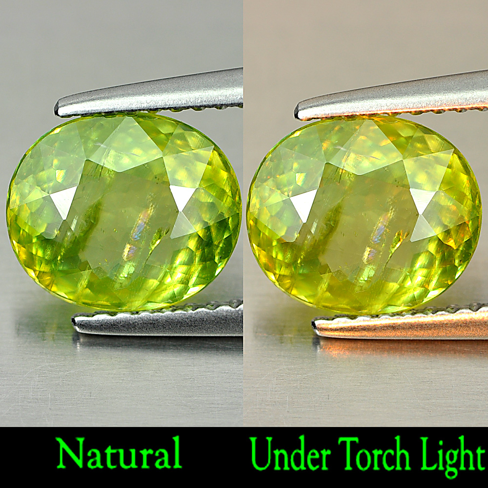 1.67 Ct. Nice Color Oval Shape Natural Green Titanium Sphene With Rainbow Spark
