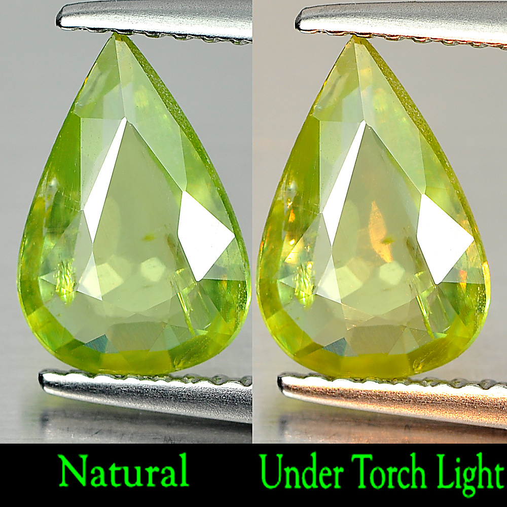 1.26 Ct. Natural Gemstone Green Titanium Sphene With Rainbow Spark Pear Shape