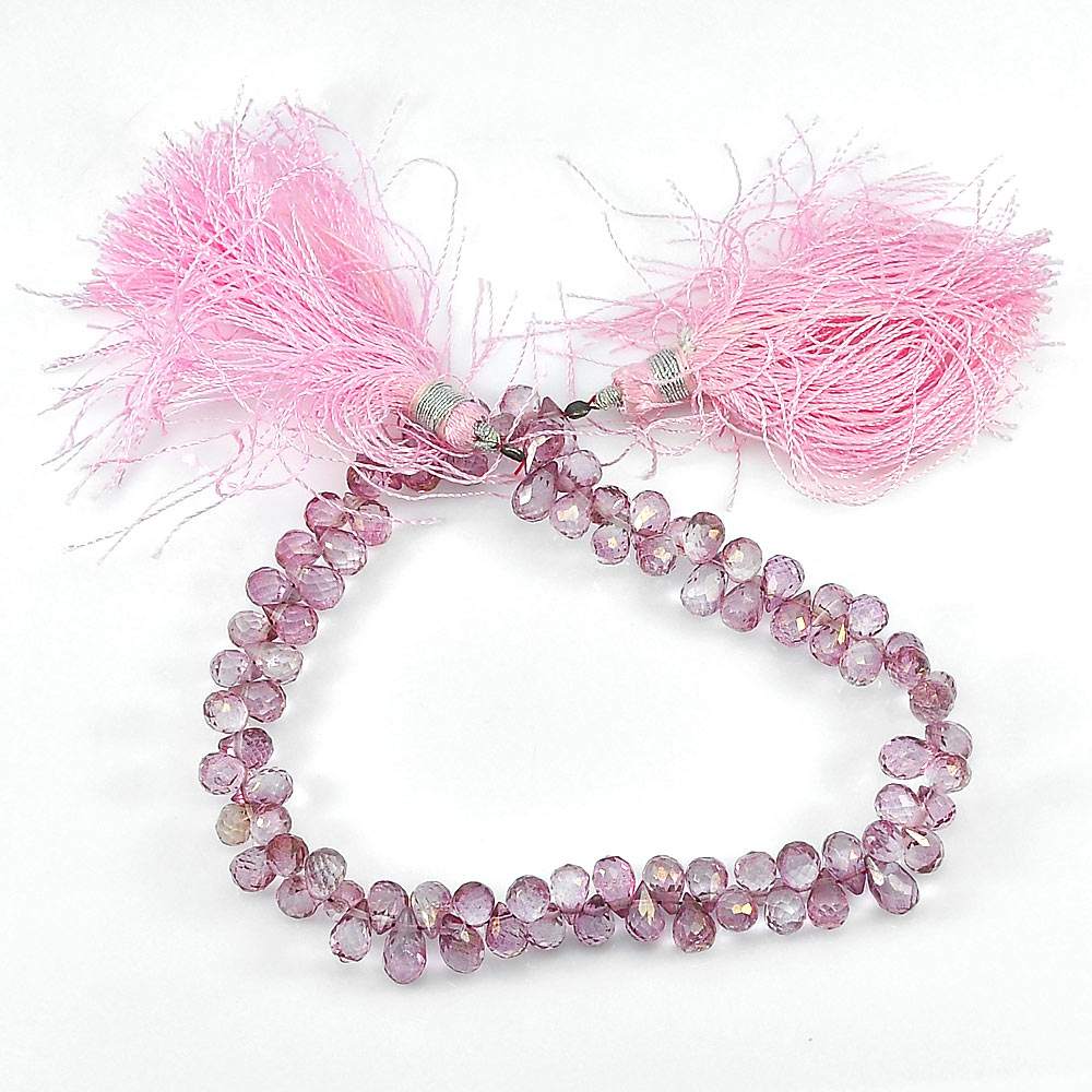 87.30 Ct. Briolette Natural Pink Topaz Beads Length 8 Inch 8.3 x 4.6 Mm.