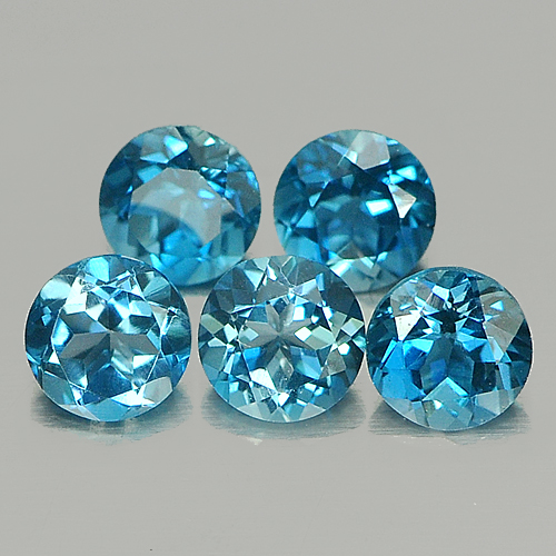 1.52 Ct. 5 Pcs. Round 4 mm. Natural Gems London Blue Topaz From Brazil