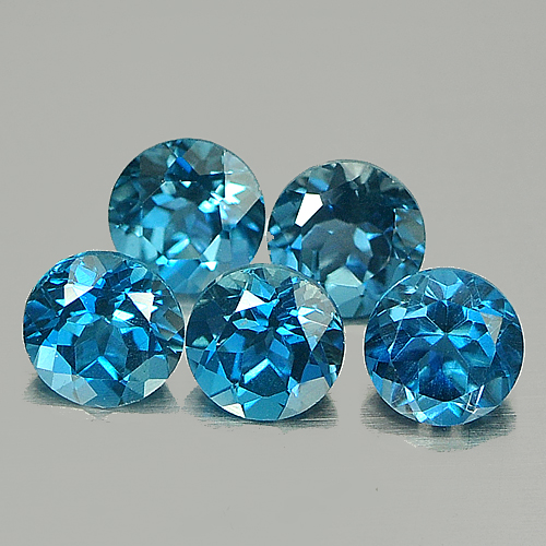 1.59 Ct. 5 Pcs. Lovely Round 4 mm. Natural Gems London Blue Topaz Brazil