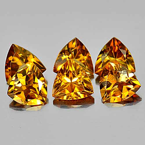 Yellow Tourmaline 1.37 Ct. 6 Pcs. Trilliant Shape 4.2 Mm. Natural Gemstones