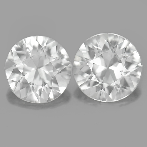 2.10 Ct. Matching Pair Round Diamond Cut Natural White Zircon
