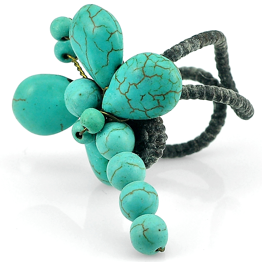 7.97 G. Natural Turquoise Handmade Crochet Fashion Jewelry Rhodium Plated Ring