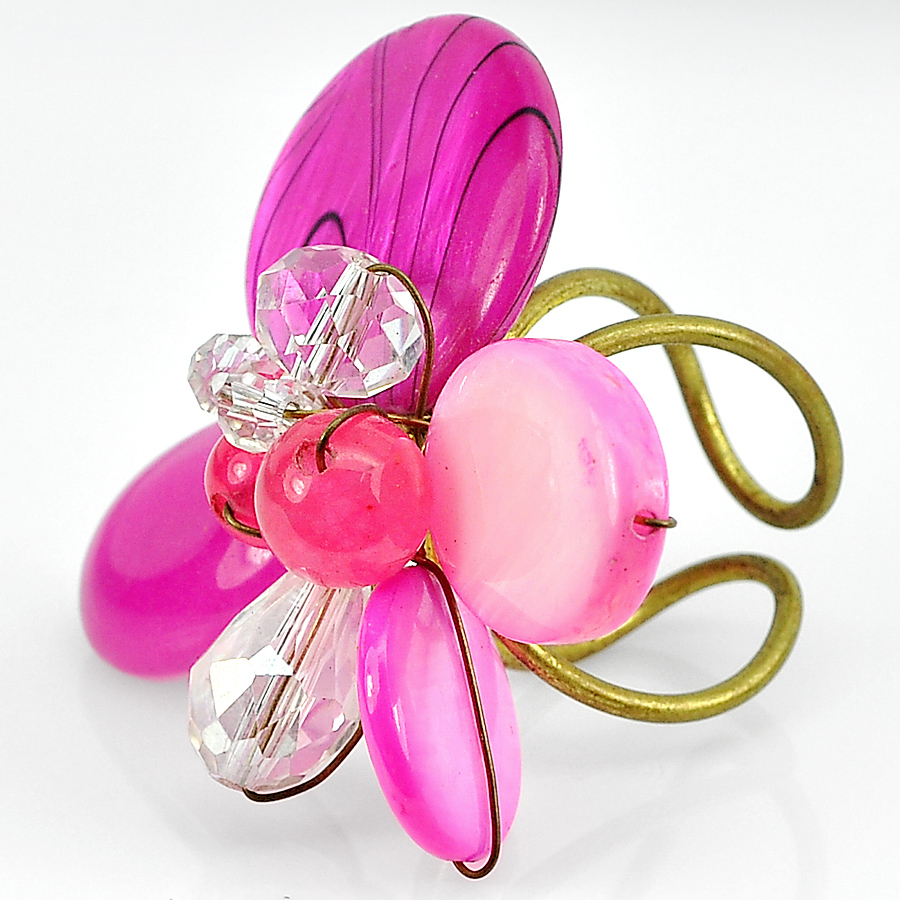 12.89 G. Plastic Pink Handmade Fashion Jewelry Brass Ring Free Size