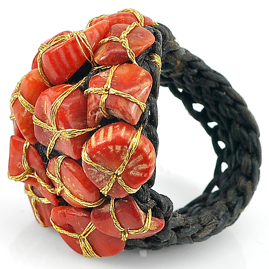6.30 Stone Red Handmade Crochet Fashion Jewelry Ring Stretch Size 7.5-8