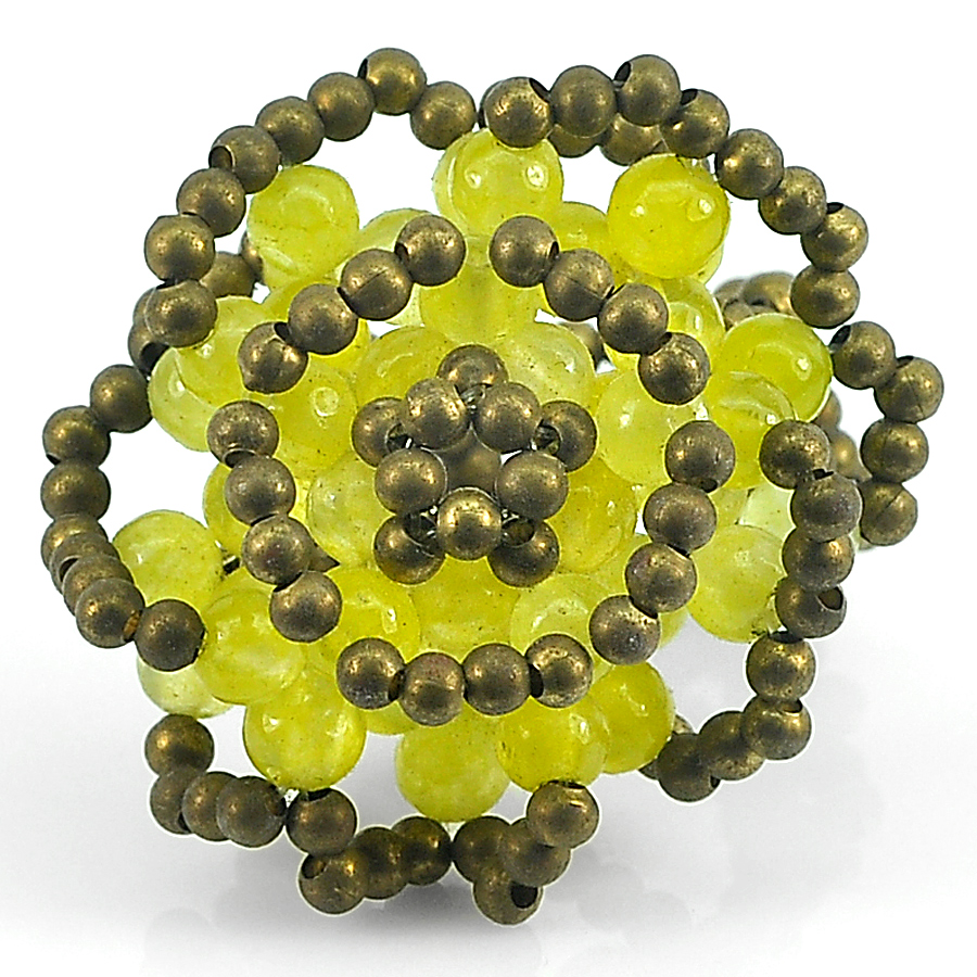 Green Glass Plastic Handmade Crochet Fashion Jewelry Brass Ring Stretch Size 5-6