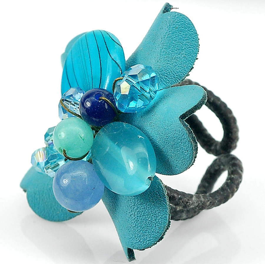 9.78 G. Plastic Glass Handmade Crochet Fashion Jewelry Rhodium Ring Free Size