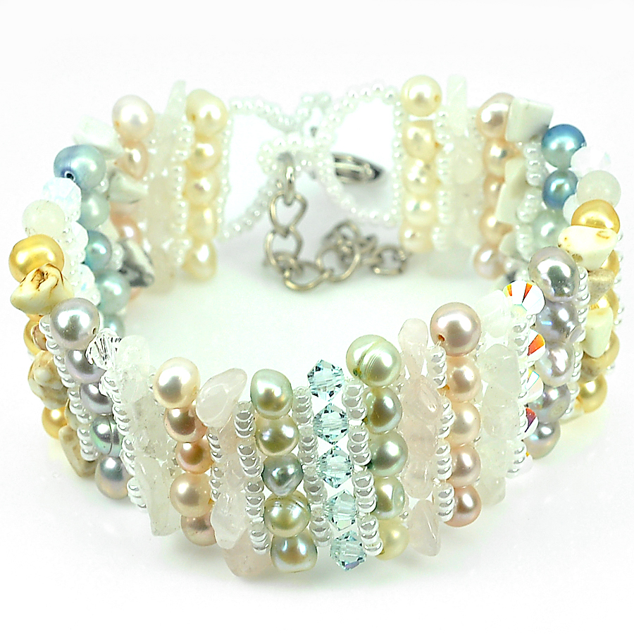 25.58 G. Handmade Pearl Multi-Color  Fashion Jewelry Bracelet 7.5 Inch.