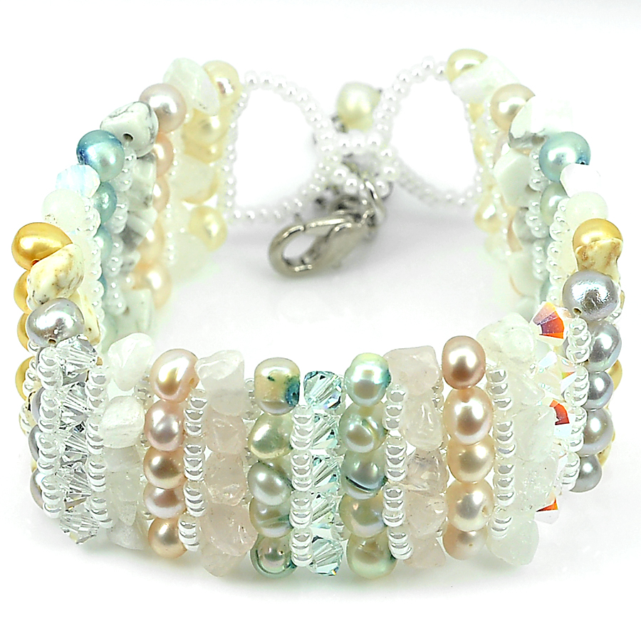 Nice 26.44 G. Handmade Pearl Multi-Color  Fashion Jewelry Bracelet 7.5 Inch.