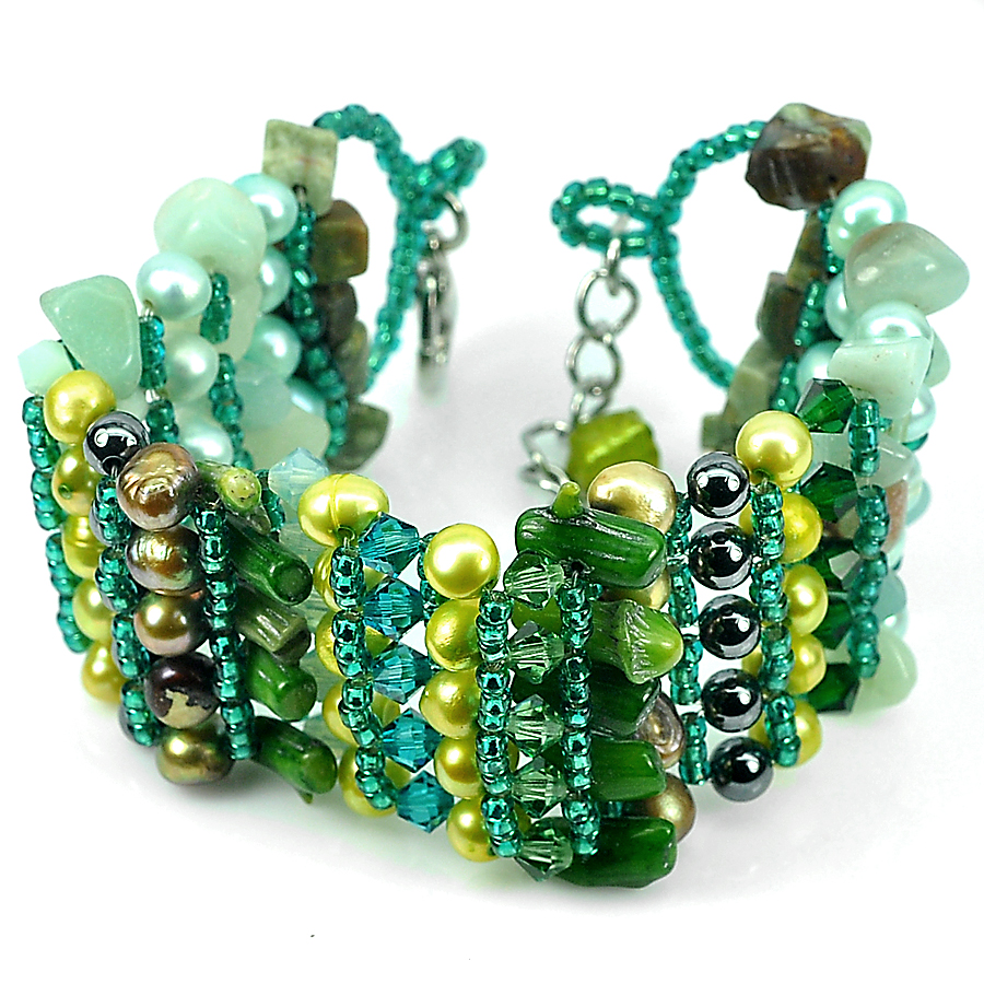 Beautiful 28.94 G.Handmade Pearl Multi-Color Fashion Jewelry Bracelet 7.5 Inch.