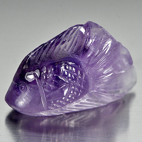 18.96 Ct. Beautiful Color Fish Carving Natural Violet Amethyst Unheated