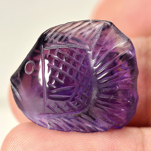 18.91 Ct. Attractive Carving Fish Natural Violet Amethyst Brazil