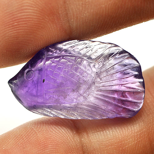 14.77 Ct. Natural Violet Amethyst Fish Carving Beauteous Unheated