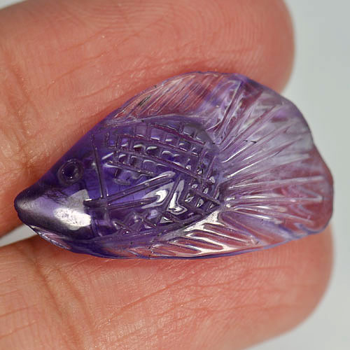 10.32 Ct.  Natural Gemstone Violet Amethyst Fish Carving Brazil