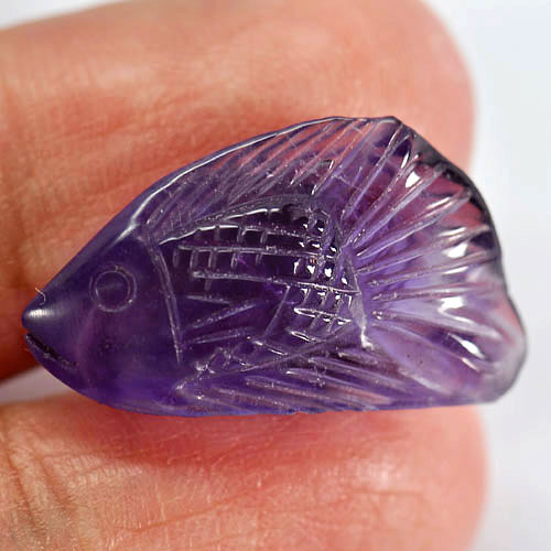 13.73 Ct. Fish Carving Natural Gemstone Violet Amethyst Unheated