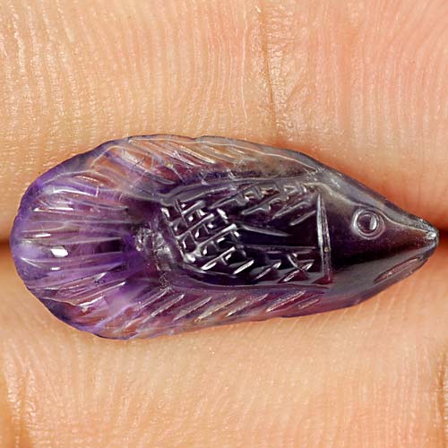 3.97 Ct. Nice Fish Carving Natural Gem Violet Amethyst Brazil