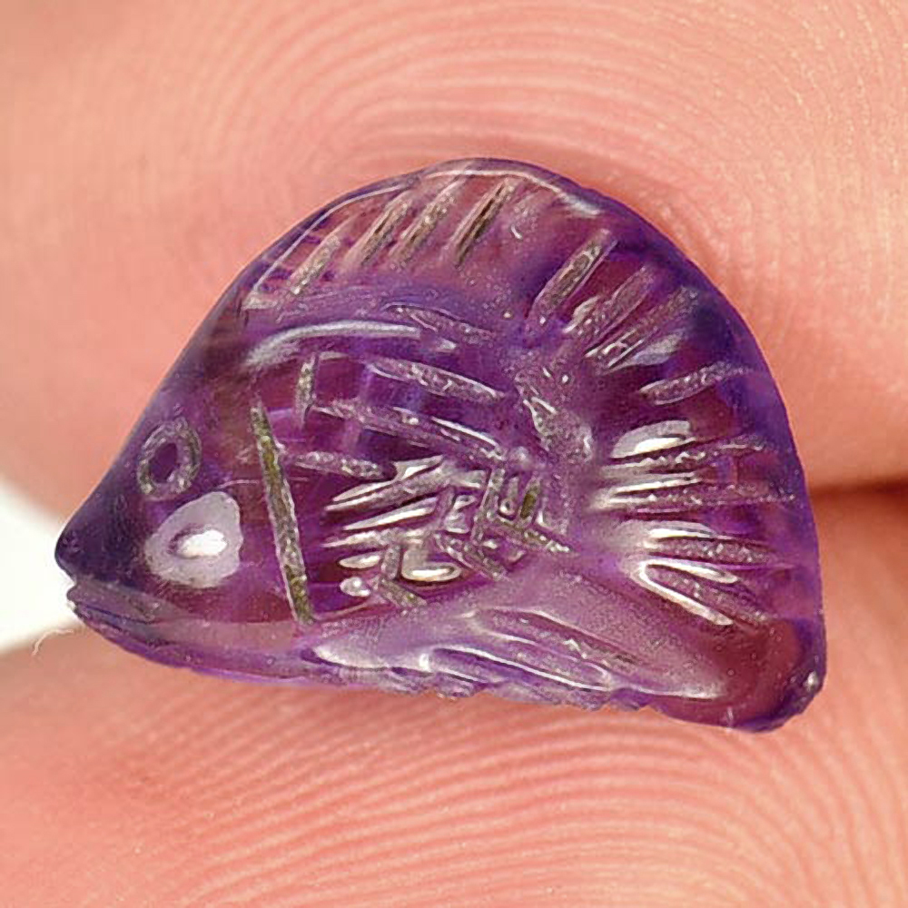 3.72 Ct. Nice Fish Carving Natural Gem Violet Amethyst Brazil