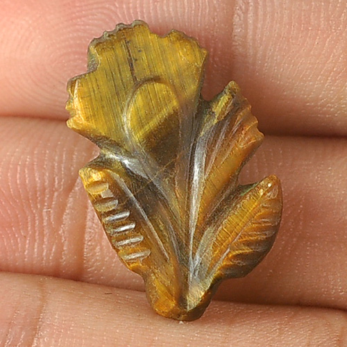 Unheated 7.43 Ct. Carving Leaves Natural Golden Tiger Eye