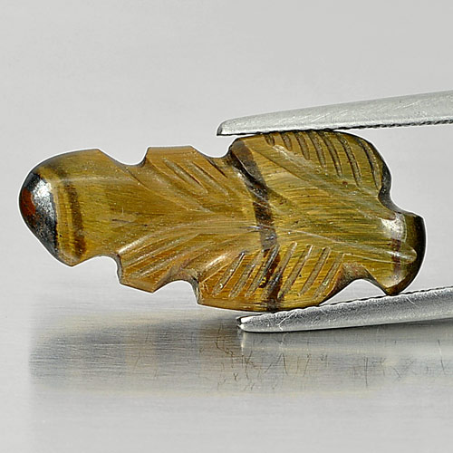 Beauty Color 7.92 Ct. Carving Leaves Natural Golden Tiger Eye From Thailand