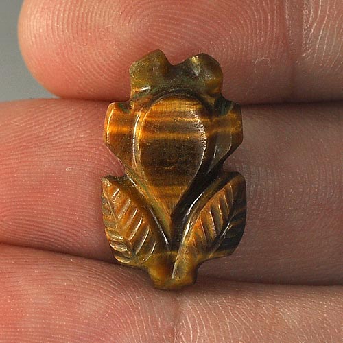8.07 Ct. Carving Leaves Natural Golden Tiger Eye Unheated