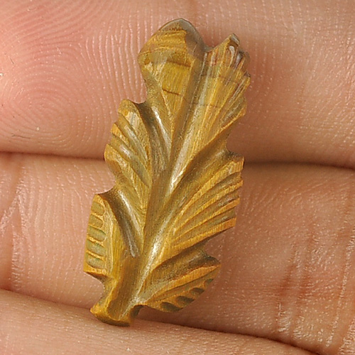 6.80 Ct. Carving Leaves Natural Golden Tiger Eye Unheated