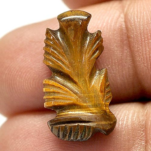 7.90 Ct. Good Color Carving Leaves Natural Golden Tiger Eye From Thailand