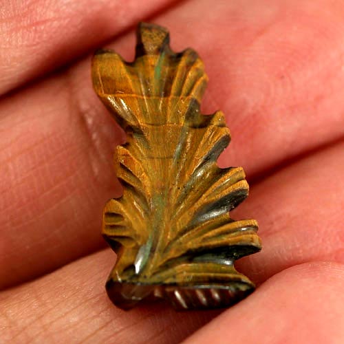 5.23 Ct. Attractive Color Carving Leaves Natural Golden Tiger Eye