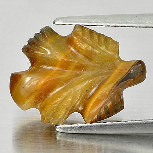 Beauty Color 7.43 Ct. Carving Leaves Natural Golden Tiger Eye From Thailand
