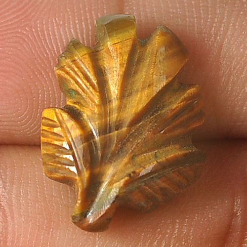 Unheated 7.43 Ct. Carving Leaves Natural Golden Tiger Eye