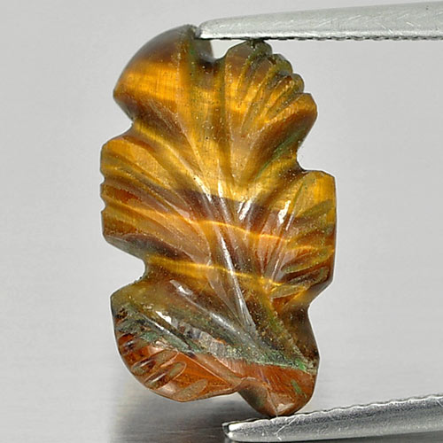 Alluring Color 8.59 Ct. Carving Leaves Natural Golden Tiger Eye From Thailand
