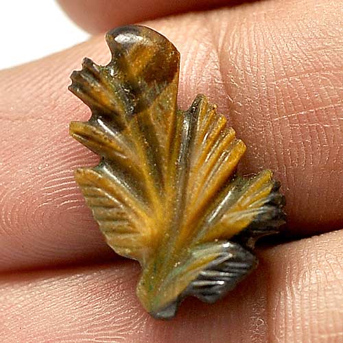 9.02 Ct. Lovely Carving Leaves Natural Yellow Golden Tiger Eye From Thailand