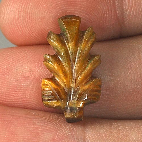 7.11 Ct. Vivid Color Carving Leaves Natural Golden Tiger Eye Unheated