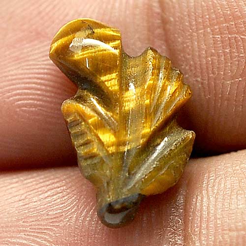 6.09 Ct. Good Color Carving Leaves Natural Golden Tiger Eye From Thailand