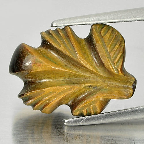 Nice Color 7.97 Ct. Carving Leaves Natural Golden Tiger Eye From Thailand