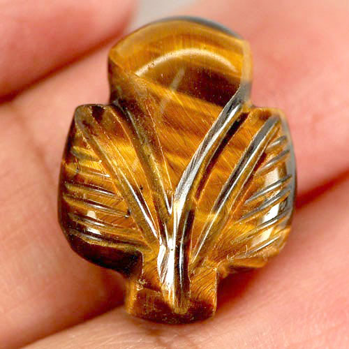 11.90 Ct. Attractive Color Carving Leaves Natural Golden Tiger Eye