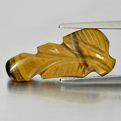 Beauty Color 6.84 Ct. Carving Leaves Natural Golden Tiger Eye From Thailand
