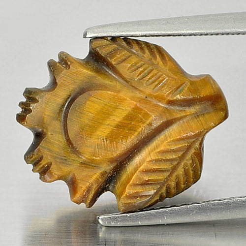 9.75 Ct. Carving Leaves Natural Golden Tiger Eye From Thailand