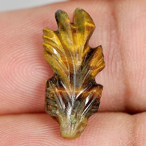 Unheated 4.79 Ct. Carving Leaves Natural Golden Tiger Eye