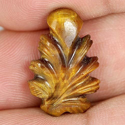 9.61 Ct. Carving Leaves Natural Golden Tiger Eye From Thailand