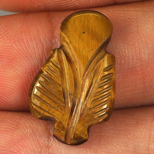 6.99 Ct. Good Carving Leaves Natural Golden Tiger Eye Unheated