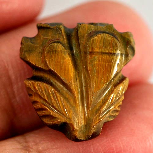11.84 Ct. Good Color Carving Leaves Natural Golden Tiger Eye Unheated