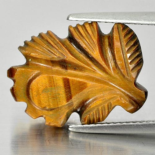 Vivid Color 8.55 Ct. Carving Leaves Natural Golden Tiger Eye From Thailand