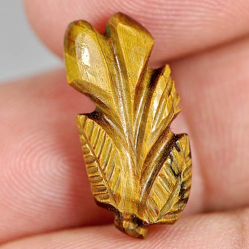 Unheated 8.23 Ct. Carving Leaves Natural Golden Tiger Eye From Thailand