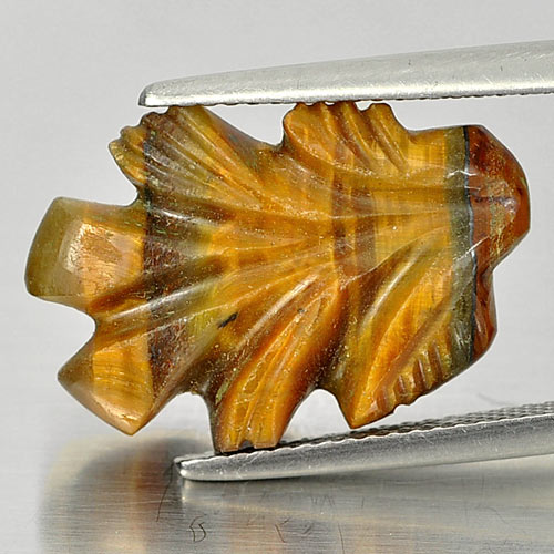 Vivid Color 9.19 Ct. Carving Leaves Natural Golden Tiger Eye From Thailand